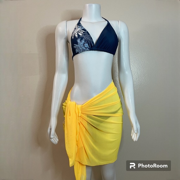 Yellow sheer beachwear mesh sarong swimsuit cover up - Picture 6 of 7